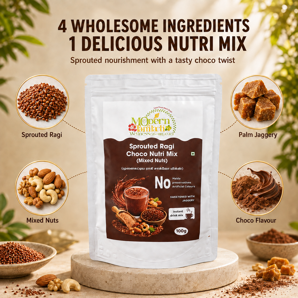 Sprouted Ragi Choco Nutri Mix with Mixed Nuts – Healthy Breakfast & Nutrition Drink – 100g