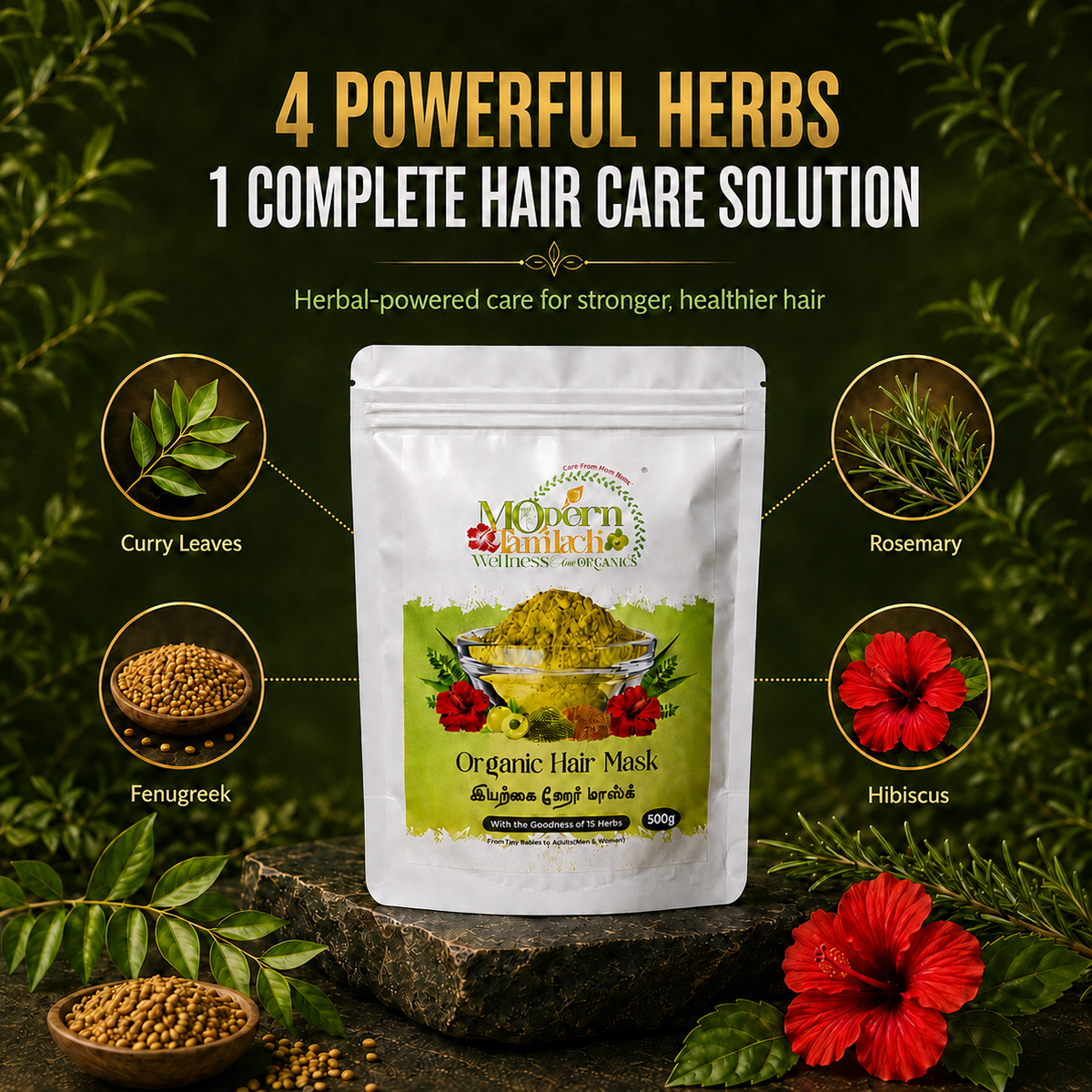 Organic Hair Mask – Deep Conditioning Herbal Hair Treatment – 500g