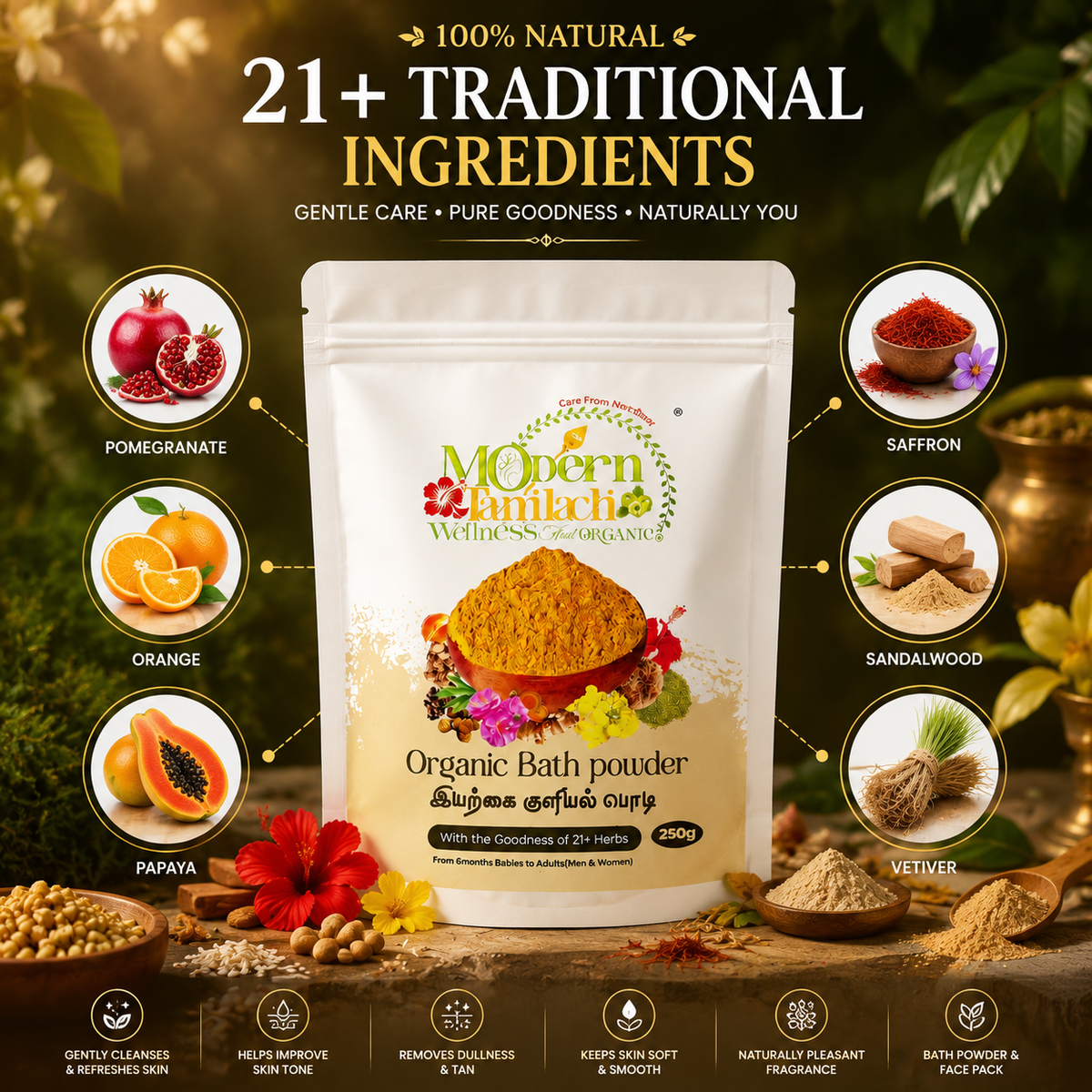 Organic Bath Powder – Herbal Skin Cleansing Powder – 250g