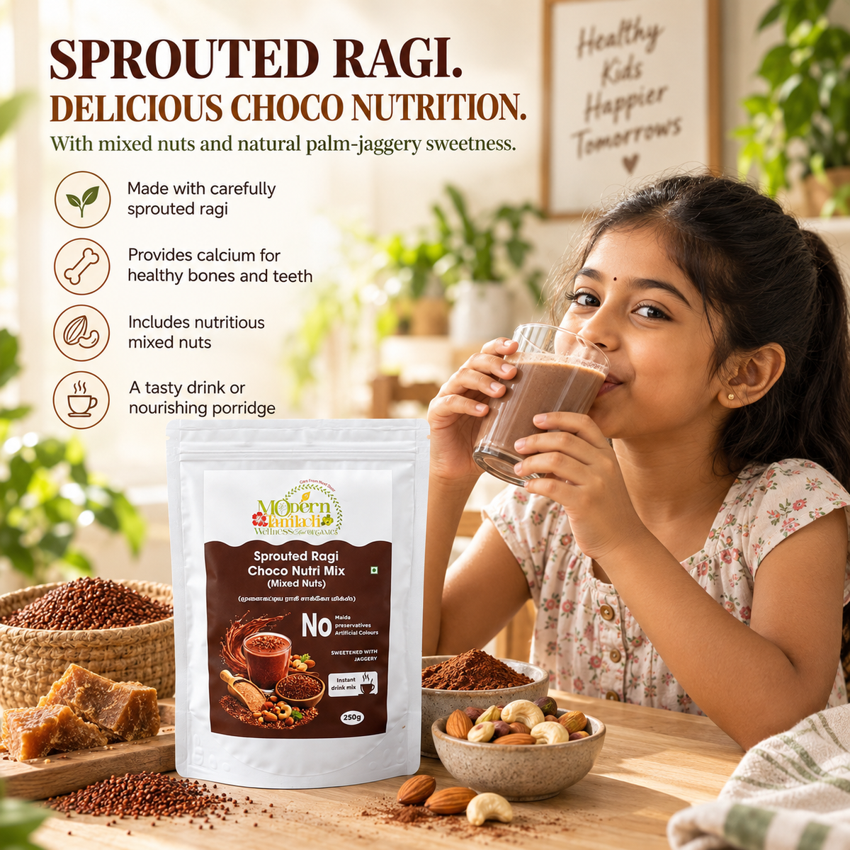 Sprouted Ragi Choco Nutri Mix with Mixed Nuts – Healthy Breakfast & Nutrition Drink – 100g