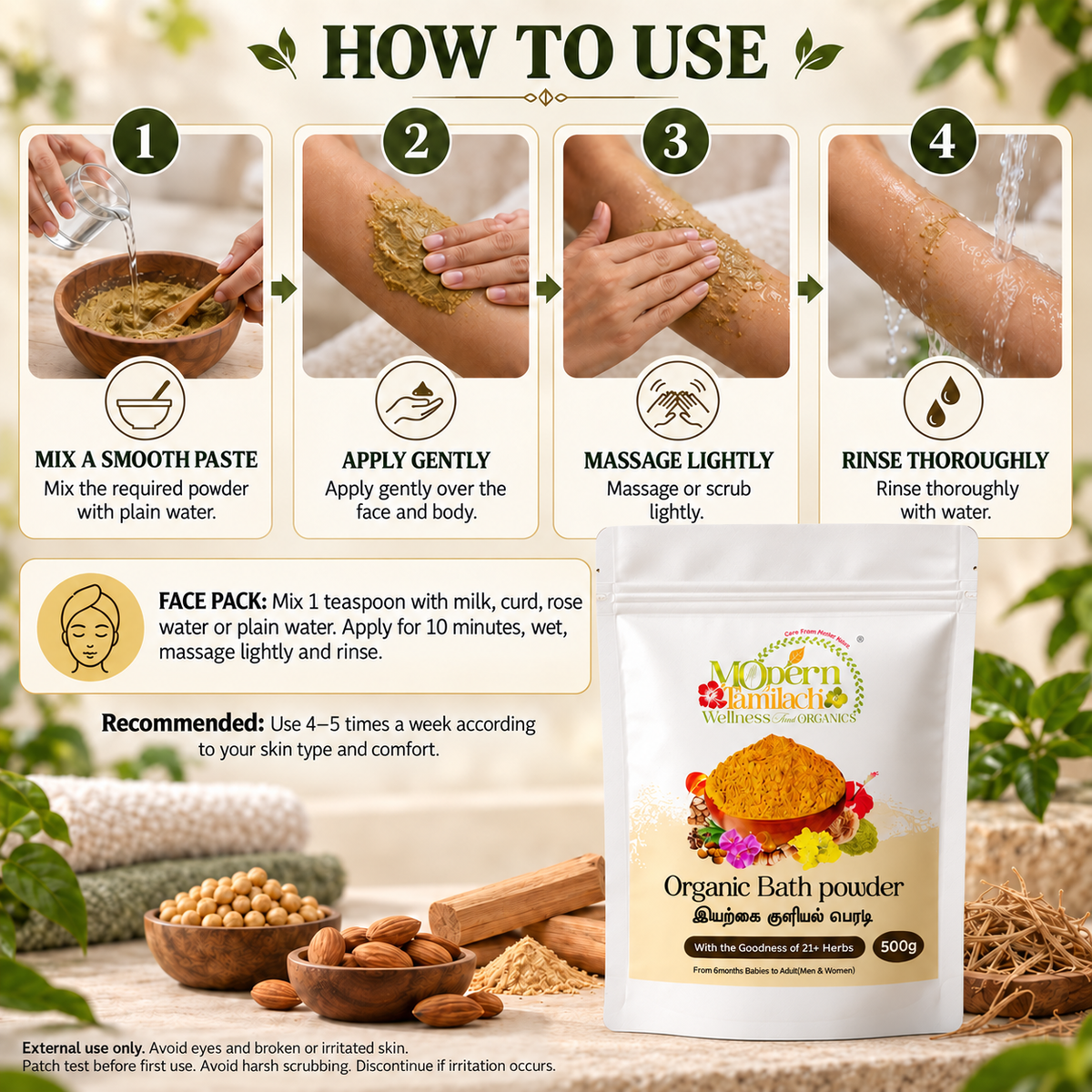 Organic Bath Powder – Herbal Skin Cleansing Powder – 500g