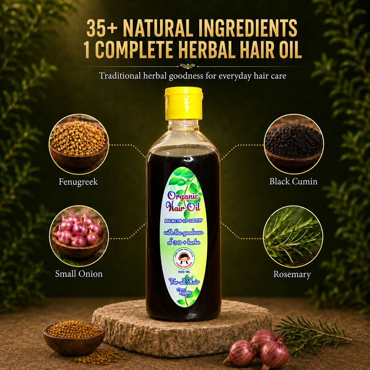 Organic Hair Oil – Natural Hair Growth & Scalp Nourishment – 500ml