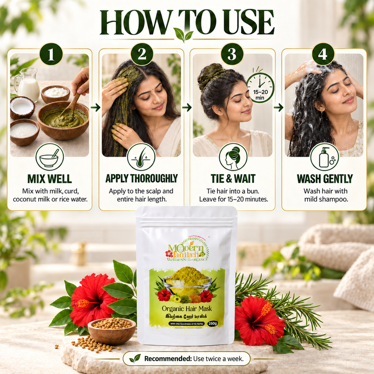 Organic Hair Mask – Deep Conditioning Herbal Hair Treatment – 250g